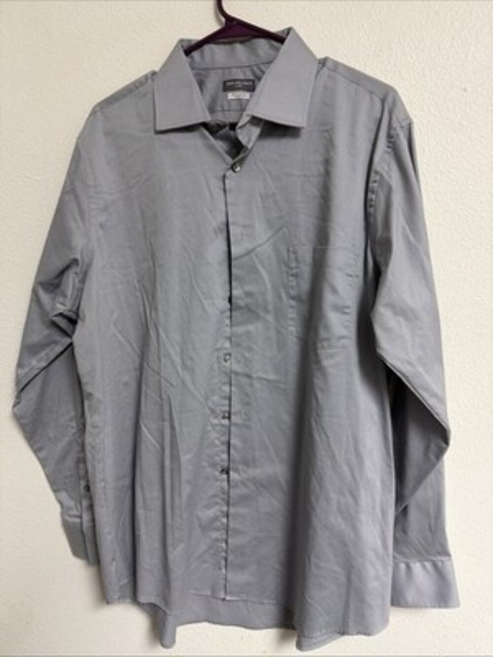 Van Heusen Mens 16 1/2 (34/35) Gray Flex Button Up Long Sleeve Pocket Casual Men
